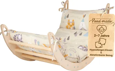 Produktbild von WoodsCraft - Kletterbogen mit Hypoallergen Kissen - Holz Klettergerüst Indoor - Holzwippe, Bogenwippe, Wippe - Montessori Kletterspielzeug