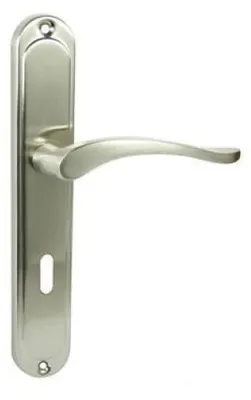 Produktbild von DOMINO Türgriff 72 Drückergarnitur BB-Buntbart Set | Langschildgarnitur | Türklinke für Zimmertür, Bürotür, Kellertür & Innentür | L-Form | Türbeschläge aus Aluminiuml | Nickel Türdrückergarnitur | BALLEN M9