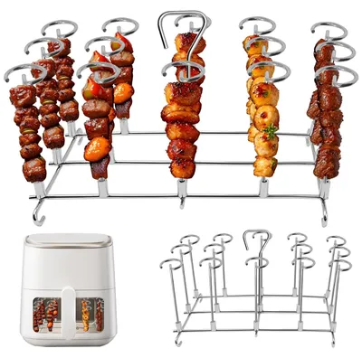 Produktbild von Set mit 24 Edelstahl-Grillspießen mit Grillständer, geeignet für Airfryer und Ofen