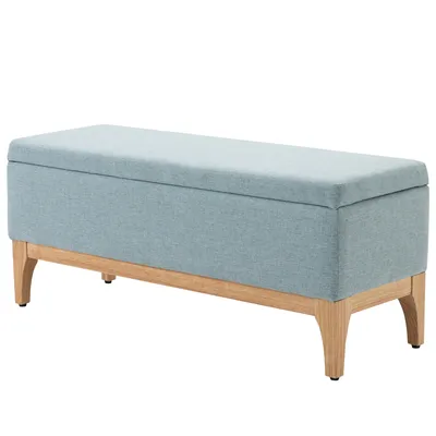 Image de HOMCOM Banc de rangement, coffre de rangement avec couvercle amovible style scandinave, bout de lit en tissu lin, 110 x 39 x 45 cm, vert d'eau