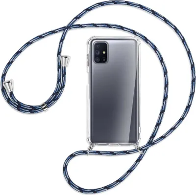 Produktbild von Handykette Backcover-Schutzhülle mit Band (Metall silberfarben) für Samsung Galaxy M51 - Blautöne