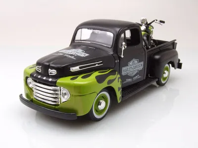 Produktbild von Maisto 32171 - Modellauto - Ford F1 Pick-Up '48 + Harley FL Panhead '48 (schwarz-grün, Maßstab 1:24)