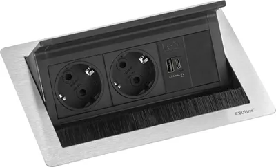 Produktbild von Evoline Flip Top Push S Einbausteckdose 2-fach mit USB A & USB C Charger, 230V - 3500W, Edelstahl