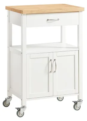 SoBuy Küchenwagen FKW22-II-WN mit Holzplatte, Schublade und Schrank in Weiß