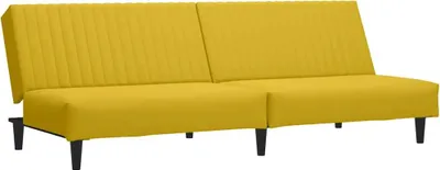 A yellow velvet sofa bed shown from the front.
