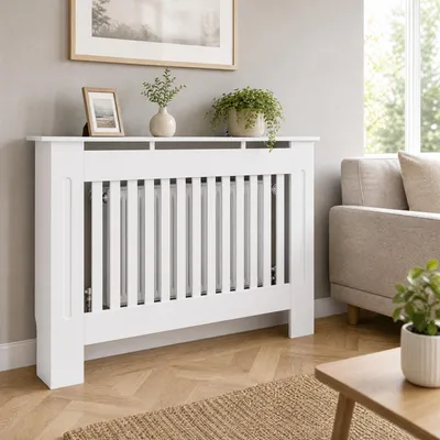 Image de Cache-radiateur - Panneau de recouvrement pour radiateur - MDF - 112 x 19 x 81 cm - Blanc