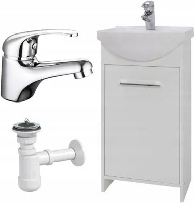 Image de Stamar | Armoire de salle de bains, blanc, avec lavabo, 45 cm, avec robinetterie et siphon