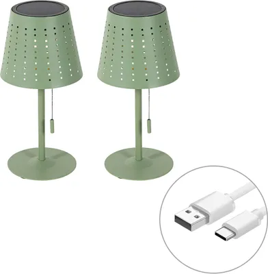 Produktbild von Set mit 2 Tischleuchten Grün inkl LED 3 Stufig dimmbar wiederaufladbar und solarbetrieben Ferre