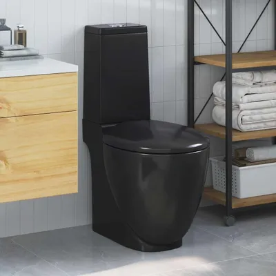 Immagine prodotto di vidaXL WC Vetroceramica Bagno Uscita verticale rotonda Nero
