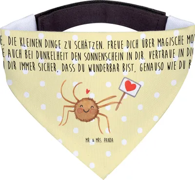 Produktbild von Mr. & Mrs. Panda Bandana Spinne Agathe Motivation - Gelb Pastell - Geschenk, Vertrauen, Glück, Dankeschön, Halstuch für Hund, Dreieckstuch, Liebe, Hunde Hals Tuch