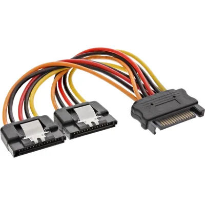 Produktbild von InLine SATA Strom-Y-Kabel, SATA Buchse an 2x SATA ST mit Lasche, 0,15m, 0,15 m, SATA 15-Pin, Mehrfarbig, 17 g, 85 mm, 130 mm