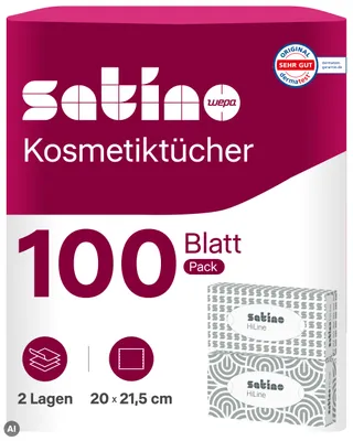 Produktbild von Satino by WEPA Prestige Kosmetiktücher in der Flachbox - Box mit 100 Tüchern - 2-lagig