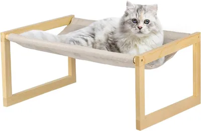 Productafbeelding van Kattenbed - Huisdier Mand - Rusten en Spelen - Stevig Houten Frame - 50 x 40 x 25 cm - Wit