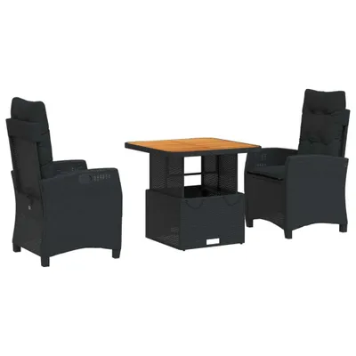 Produktbild von 3-tlg. Garten-Essgruppe mit Kissen Schwarz Poly Rattan