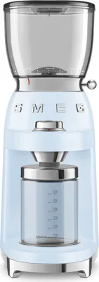 Obrázok produktu pre Smeg CGF11PBEU, Mlynček na kávu, 350 g, Kužeľovitý okraj, Nerezová oceľ, Modrá, Priehľadná, Plast, Silikón, Nerezová oceľ