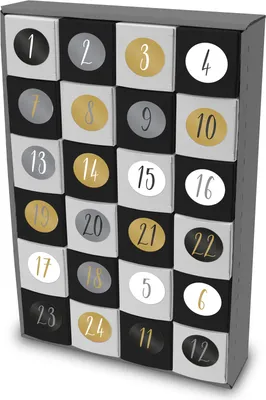 Produktbild von itenga SET Adventskalender zum Füllen Würfel 5cm (außen grau) + Sticker Z52 + V17 schwarz weiß