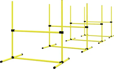 Zdjęcie produktu dla Zestaw płotków do zwinności, kijki do slalomu, zestaw do szkolenia psów, 4 x płotki, plastik, żółty, 99x65x94cm