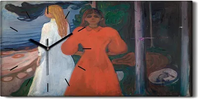Produktbild von Wanduhr Uhr Wandbild Leinwand Geräuschlos Kunstdruck 60x30 Rot und Weiß - schwarze Hände