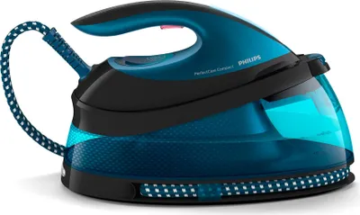 Produktbild von Philips PerfectCare Dampfbügelstation, Keramikbügelsohle, 120 g/min, 6.5 bar, 2400 W, Blau (GC7846/80)