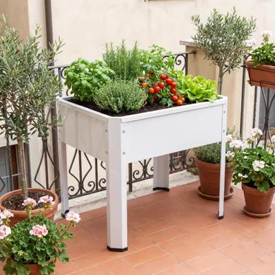 Produktbild von VCM Metall Hochbeet 50x40x45 cm, stehender Pflanzkasten für Balkon Terrasse Garten, Blumenkasten auf Beinen, Balora M