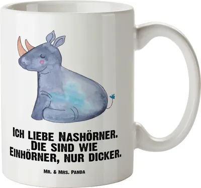 Produktbild von Mr. & Mrs. Panda Pott Einhorn Nashorn - Weiß - Geschenk, Große Tasse, Riesenkaffeetasse, Deko, Teetasse, Nashörner, Regenbogen, steingut, Keramiktasse, Lustig, Witzig