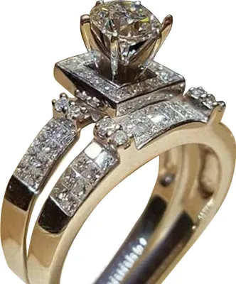 Produktbild von 2 Teile/satz Hochzeit Verlobung Glänzenden Strass Vorschlag Finger Ring Schmuck Geschenk-Silber,US 7