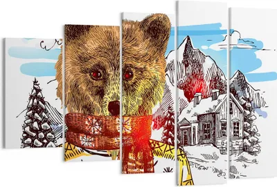 Produktbild von Bild auf Leinwand - Leinwandbild - Bär Berge Kinder Winter - 150x100cm - Wand Bild - Wanddeko - Leinwanddruck - Bilder - Kunstdruck - Wanddekoration - Leinwand bilder - Wandkunst - EG150x100-3205