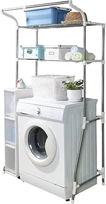 Immagine prodotto di Organizer da bagno per lavatrice - Ripiano doppio regolabile - Facile da montare - 62-101 x 173 x 48 cm - Ripiano per lavatrice Ivoire