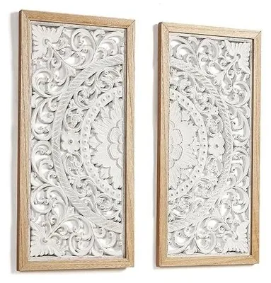 Zdjęcie produktu dla Obraz ścienny drewniany mandala biały boho 57X57 cm dekoracja