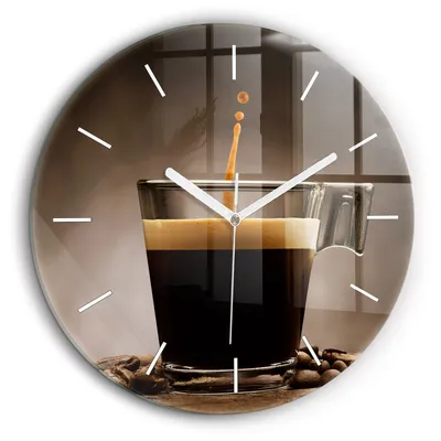 Produktbild von Wallfluent Große Wanduhr – Stilles Quarzuhrwerk - Uhr Dekoration Wohnzimmer Schlafzimmer Küche - Zifferblatt mit Striche - weiße Zeiger - 60 cm - Tasse Kaffee
