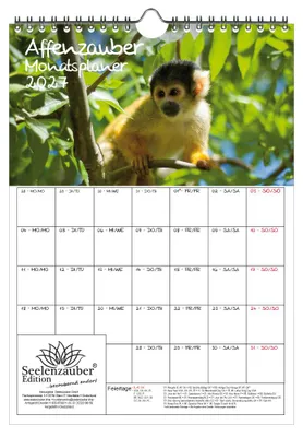 Produktbild von Affenzauber Planer DIN A4 Kalender für 2027 Affen - Geschenkset Inhalt: 1x Kalender, 1x Weihnachtsanhänger (insgesamt 2 Teile)