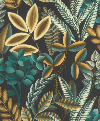 Produktbild von Vliestapete 485561 Florentine III Blätter schwarz blau gelb