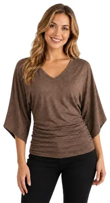 Productafbeelding van Dames V-hals 3/4 Mouw Blouse met Ruches