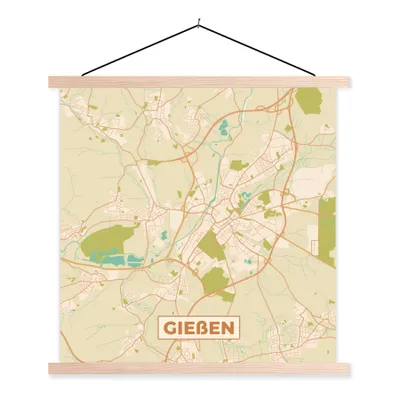 Produktbild von MuchoWow® Textilposter Karte - Gieben - Karte - Vintage - Stadtplan 60x60 cm mit holzfarbenen Rahmen - Wanddekoration