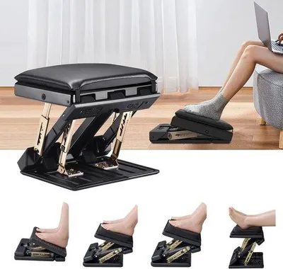 Produktbild von Ibenzoa® Ergonomische verstellbare Fußstütze für Büro & Reise – 4 Höhen, 3 Neigungswinkel (12 Positionen), klappbar, Antirutsch, ABS/Metall, bis 120 kg