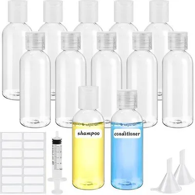 Produktbild von Famanu Reiseflaschen Set 60 ml – 12 wiederbefüllbare Flaschen mit Trichter und Etiketten