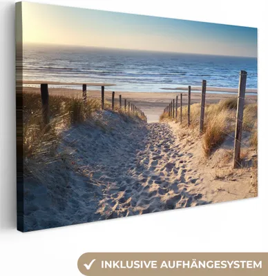 Produktbild von MuchoWow® - Leinwandbilder - Sand - Strand - Düne - Meer - Sommer, Wandbild, Wanddeko Bilder Wohnzimmer, 120x80 cm