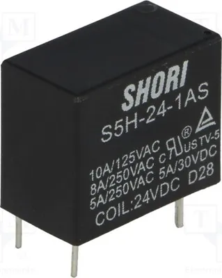 Zdjęcie produktu dla 1x przekaźnik: elektromagnetyczny, cewka: 24VDC, 5A/250VAC, typ S5H-24-1AS, elektromagnetyczny