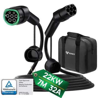 Obrázek produktu pro Nabíjecí kabel pro elektromobily, kompatibilní s typem 2 a CCS2, odolná konstrukce, 22 kW, 32 A, 7 m