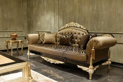 Produktbild von Braune Chesterfield Wohnzimmer Sofas 3-Sitzer Textilsessel Couchtisch