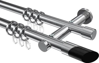 Produktbild von Interdeco Gardinenstange / Vorhangstange Chrom, Typ Platon Verano (Schräge Bicolor), 20 mm Ø 2-läufig, 260 cm