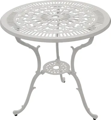 Produktbild von DEGAMO Gartentisch Bistrotisch Tisch in Jugendstil Optik 70cm rund, Aluguss weiss, wetterfest