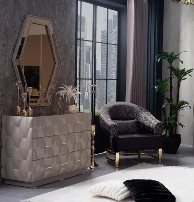 Produktbild von Kommode Anrichte Kommoden Spiegel Set Echtes Holz Italienische Möbel Modern Stil