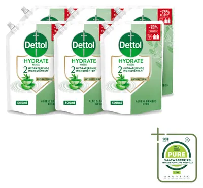 Obrázek produktu pro 6 kusů náplně do dávkovače mýdla Dettol, hydratační, s obsahem aloe vera a bambusu, objem 500 ml, velkopack