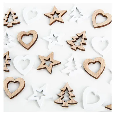 Produktbild von Weihnachtsdeko Set 24 Holz Streuteile Baum Stern Herz Deko