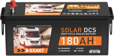 Produktbild von Exakt DCS Solarbatterie 12V 150/180/200Ah Deep Cycle für Wohnmobil & Boot, wartungsfrei, zyklenfest, 513x189x223mm, 37kg, Normalpol Rund