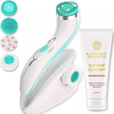 Obrázek produktu pro Zubní kartáček Brush PRO LUMINEO, tyrkysový, 4 hlavice + gel pro citlivou pokožku