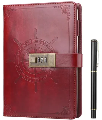 Image de Cahier avec cadenas, format A5, ligné, couleur beige clair, 210 pages, avec stylo