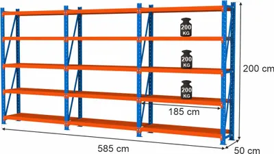 Zdjęcie produktu dla Regał magazynowy metalowy zestaw trzy moduły 15-półkowy Mega-M FORTIS LIGHT 200x585x50cm