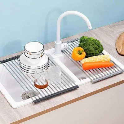 Produktbild von Abtropfschale über Spüle, multifunktional, Silikon und Edelstahl